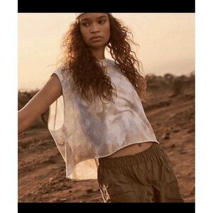 NWT Free People FP movement Inspire Tank top tie dye Bleach Blue Tan White